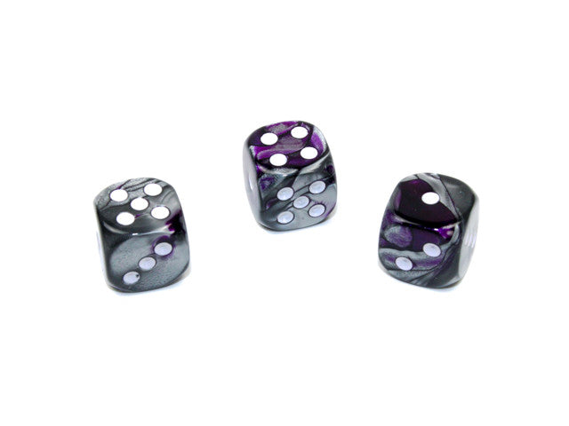 Chessex D6 Dice Gemini 12mm w/pips Purple-Steel/white d6