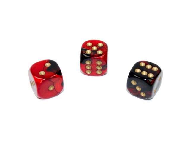 Chessex D6 Dice Gemini 12mm w/pips Black-Red/gold d6