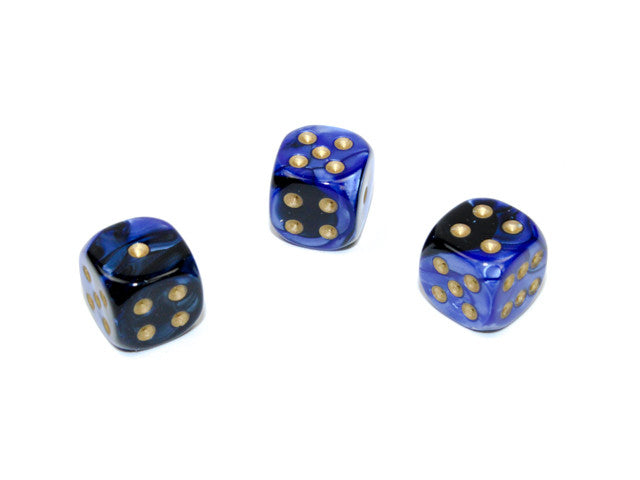 Chessex D6 Dice Gemini 12mm w/pips Black-Blue/gold d6