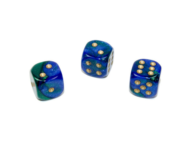 Chessex D6 Dice Gemini 12mm w/pips Blue-Green/gold d6