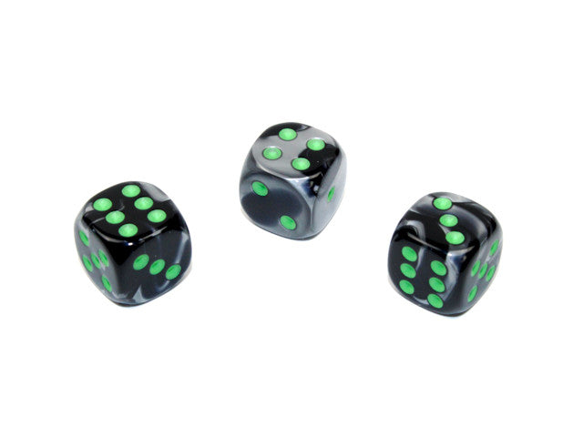 Chessex D6 Dice Gemini 12mm w/pips Black-Grey/green d6