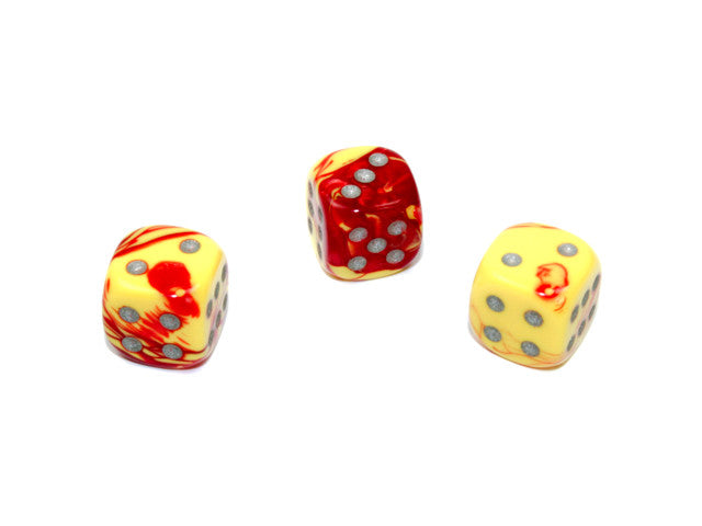Chessex D6 Dice Gemini 12mm w/pips Red-Yellow/silver d6
