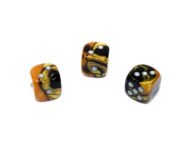 Chessex D6 Dice Gemini 12mm w/pips Black-Gold/silver d6