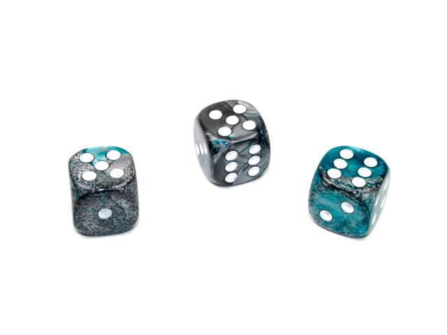 Chessex D6 Dice Gemini 12mm w/pips Steel-Teal/white d6
