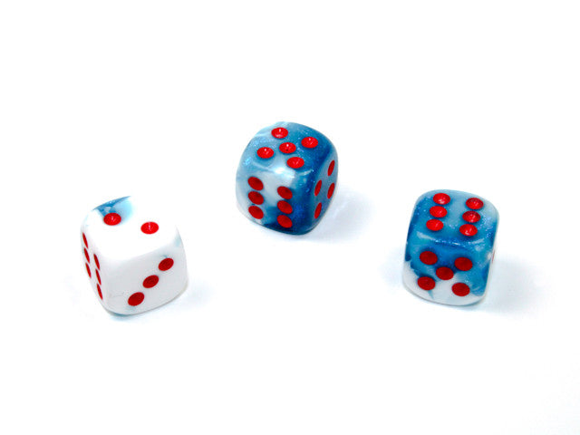 Chessex D6 Dice Gemini 12mm w/pips Astral Blue-White/red d6
