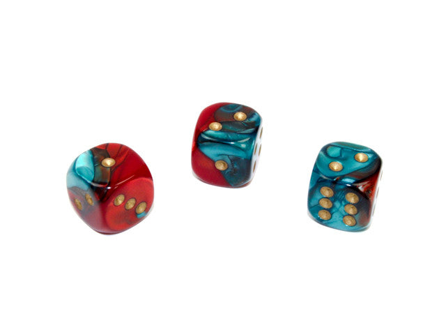 Chessex D6 Dice Gemini 12mm w/pips Red-Teal/gold d6