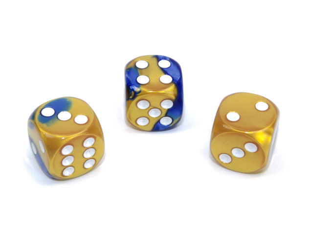 Chessex D6 Dice Gemini 16mm w/pips Blue-Gold/white d6
