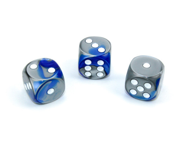 Chessex D6 Dice Gemini 16mm w/pips Blue-Steel/white d6