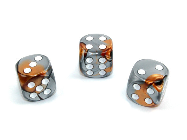 Chessex D6 Dice Gemini 16mm w/pips Copper-Steel/white d6