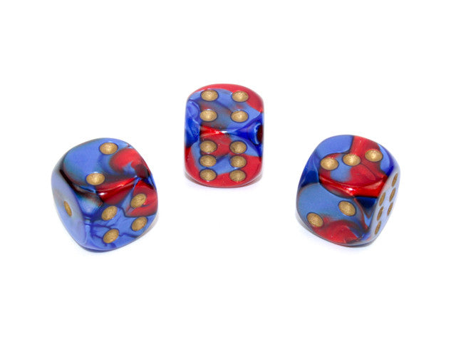 Chessex D6 Dice Gemini 16mm w/pips Blue-Red/gold d6