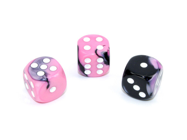 Chessex D6 Dice Gemini 16mm w/pips Black-Pink/white d6