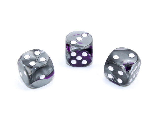 Chessex D6 Dice Gemini 16mm w/pips Purple-Steel/white d6