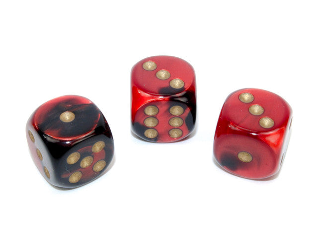 Chessex D6 Dice Gemini 16mm w/pips Black-Red/gold d6