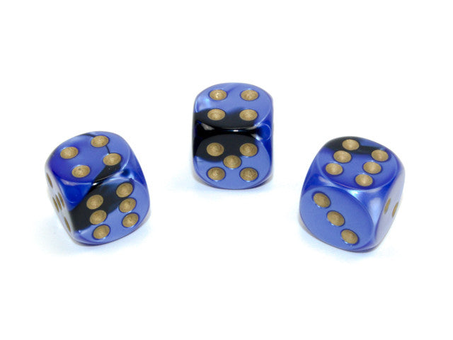 Chessex D6 Dice Gemini 16mm w/pips Black-Blue/gold d6