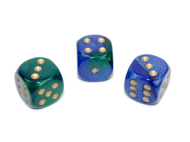 Chessex D6 Dice Gemini 16mm w/pips Blue-Green/gold d6