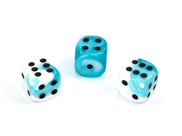 Chessex D6 Dice Gemini 16mm w/pips Teal-White/black d6