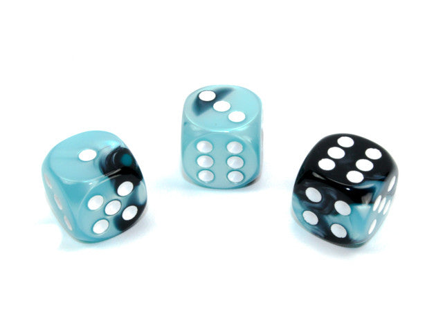 Chessex D6 Dice Gemini 16mm w/pips Black-Shell/white d6