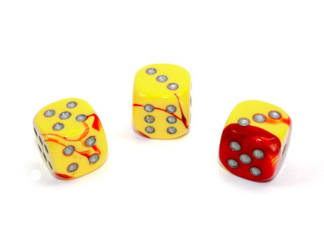 Chessex D6 Dice Gemini 16mm w/pips Red-Yellow/silver d6