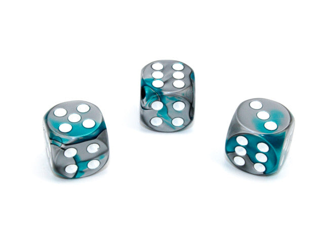 Chessex D6 Dice Gemini 16mm w/pips Steel-Teal/white d6