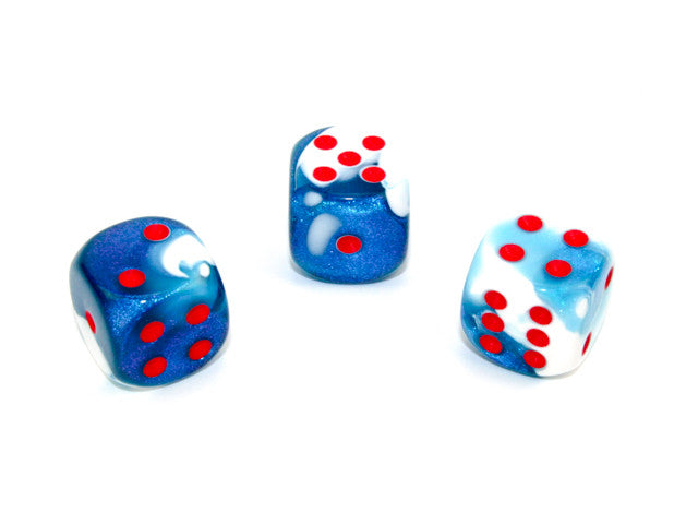 Chessex D6 Dice Gemini 16mm w/pips Astral Blue-White/red d6