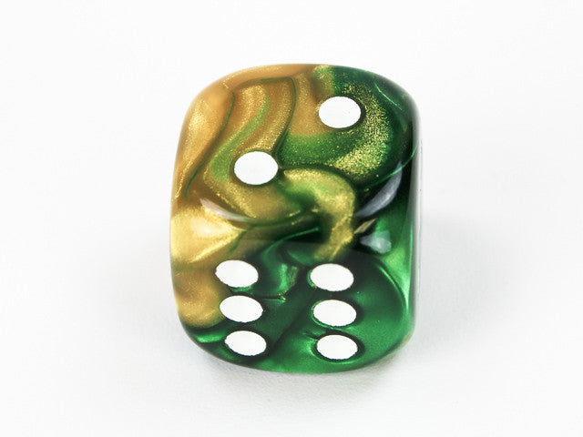Chessex D6 Dice Gemini 20mm w/pips Gold-Green/white d6