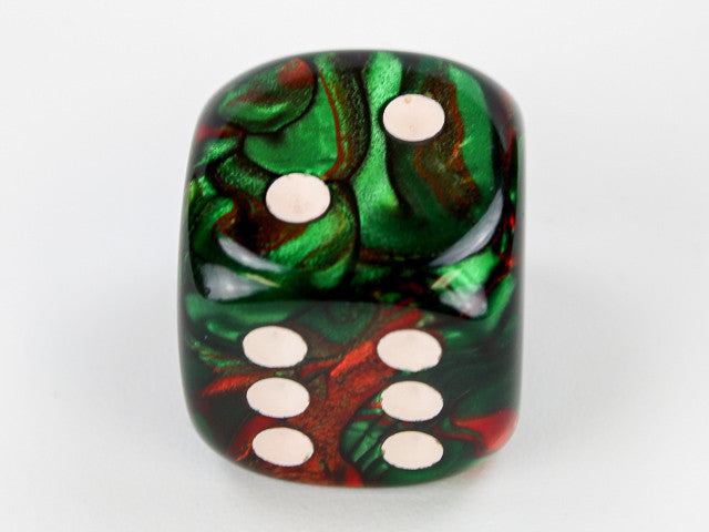 Chessex D6 Dice Gemini 20mm w/pips Green-Red/white d6
