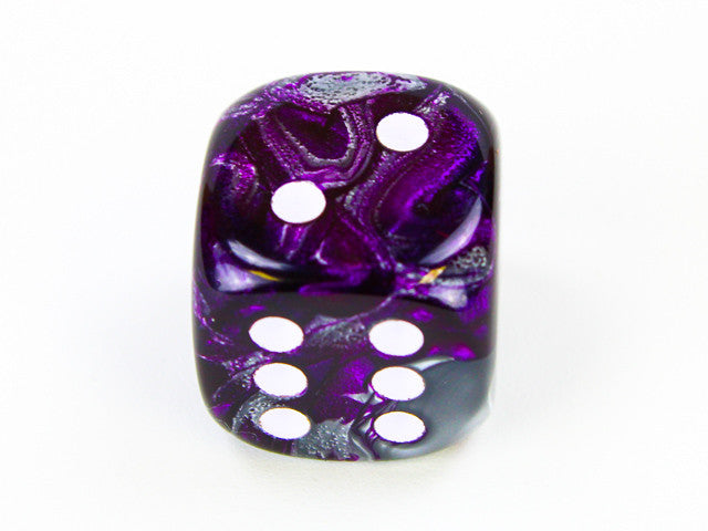 Chessex D6 Dice Gemini 20mm w/pips Purple-Steel/white d6