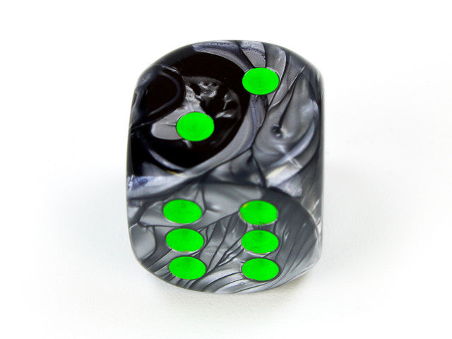 Chessex D6 Dice Gemini 20mm w/pips Black-Grey/green d6