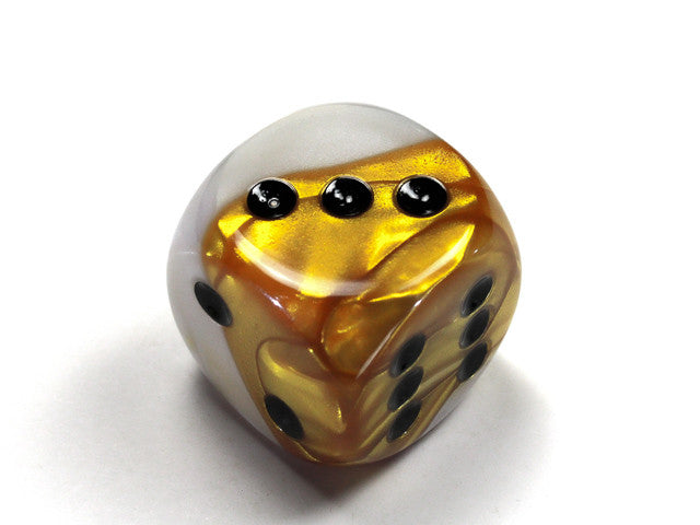 Chessex D6 Dice Gemini 30mm w/pips Gold-White/black d6
