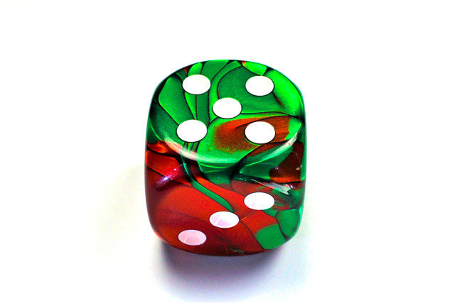 Chessex D6 DiceGemini 50mm w/pips Green-Red/white d6