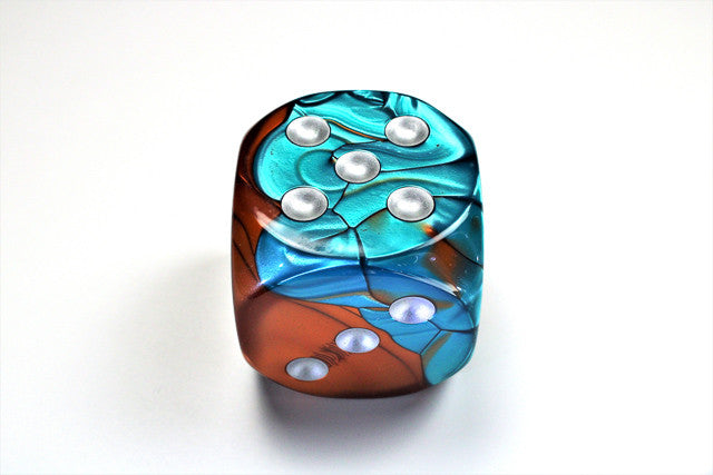 Chessex D6 DiceGemini 50mm w/pips Copper-Teal/silver d6