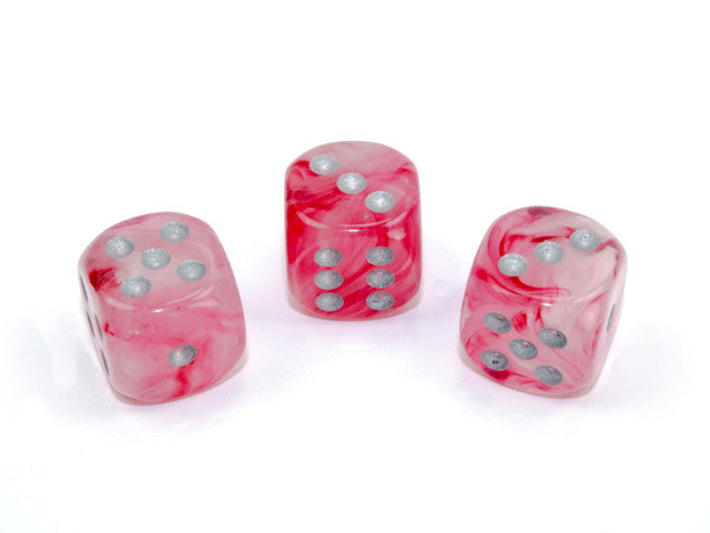 Chessex D6 Dice Ghostly Glow 16mm w/pips Pink/silver d6