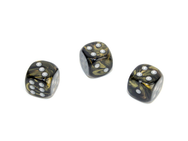 Chessex D6 Dice Leaf 12mm w/pips Black Gold/silver d6
