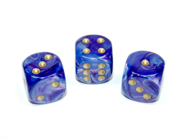 Chessex D6 Dice Lustrous 16mm w/pips Purple/gold d6