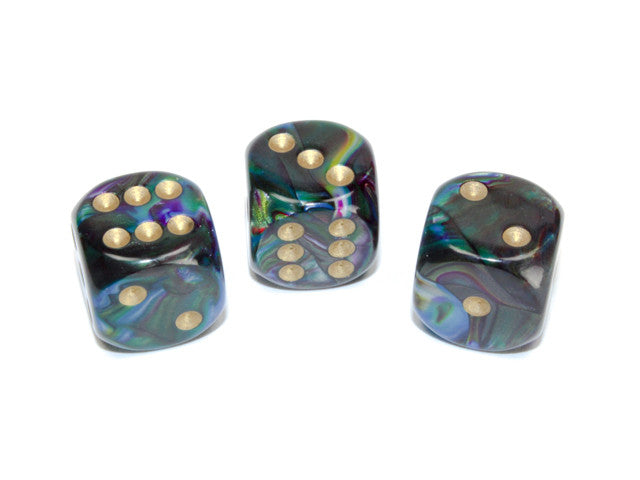 Chessex D6 Dice Lustrous 16mm w/pips Shadow/gold d6