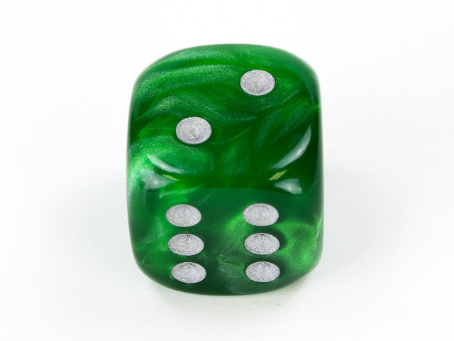 Chessex D6 Dice Velvet 20mm w/pips Green/silver d6