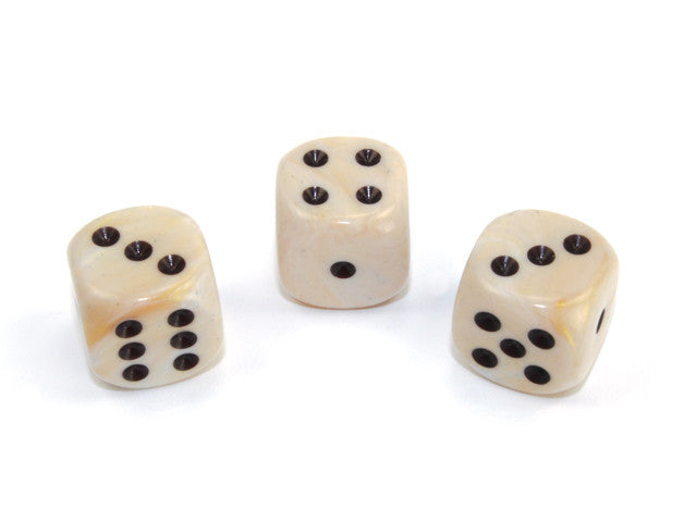 Chessex D6 Dice Marble 16mm w/pips Ivory/black d6
