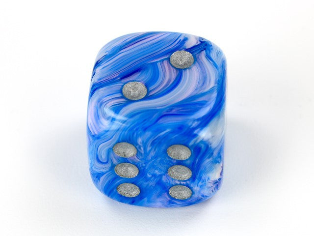 Chessex D6 Dice Mother of Pearl 20mm w/pips Blue/silver d6