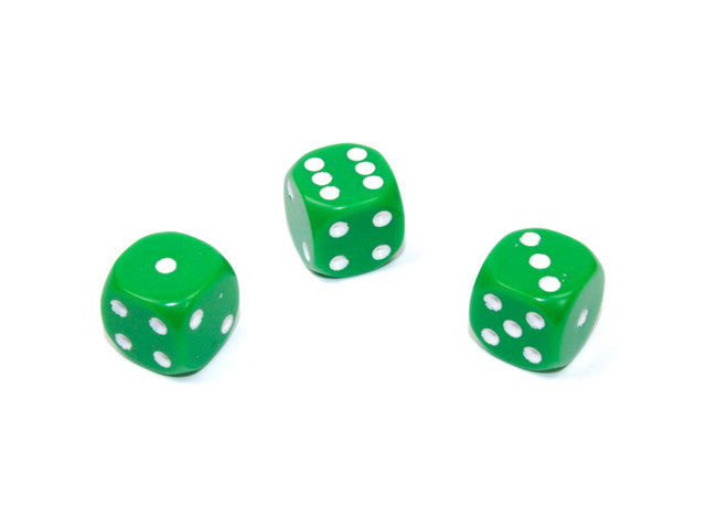 Chessex D6 Dice Opaque 12mm w/pips Green/white d6