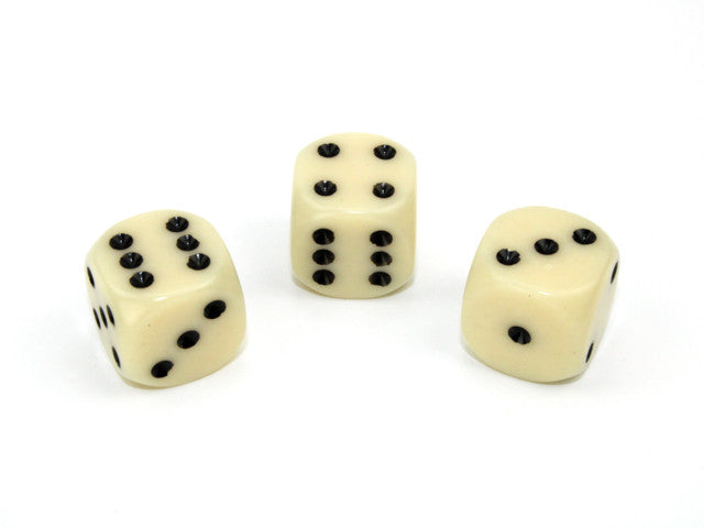 Chessex D6 Dice Opaque 16mm w/pips Ivory/black d6