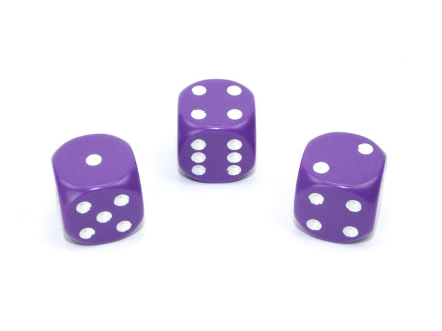 Chessex D6 Dice Opaque 16mm w/pips Purple/white d6