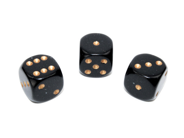 Chessex D6 Dice Opaque 16mm w/pips Black/gold d6