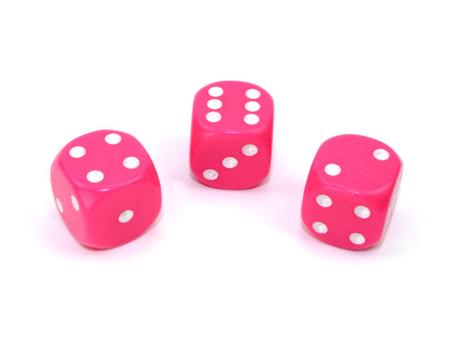 Chessex D6 Dice Opaque 16mm w/pips Pink/white d6