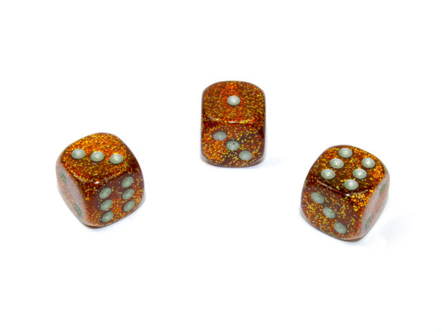 Chessex D6 Dice Glitter 12mm w/pips Gold/silver d6