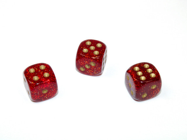 Chessex D6 Dice Glitter 12mm w/pips Ruby Red/gold d6