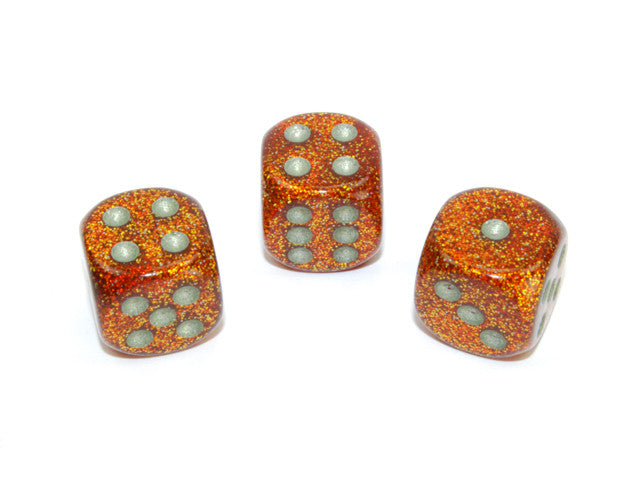 Chessex D6 Dice Glitter 16mm w/pips Gold/silver d6