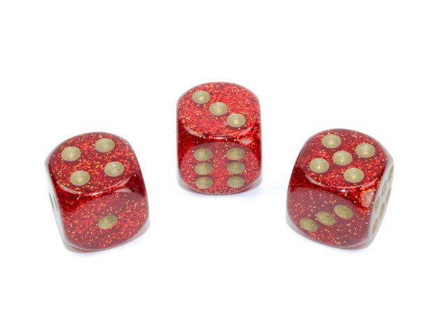 Chessex D6 Dice Glitter 16mm w/pips Ruby/gold d6