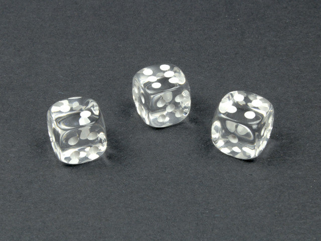 Chessex D6 Dice Translucent 12mm w/pips Clear/white d6