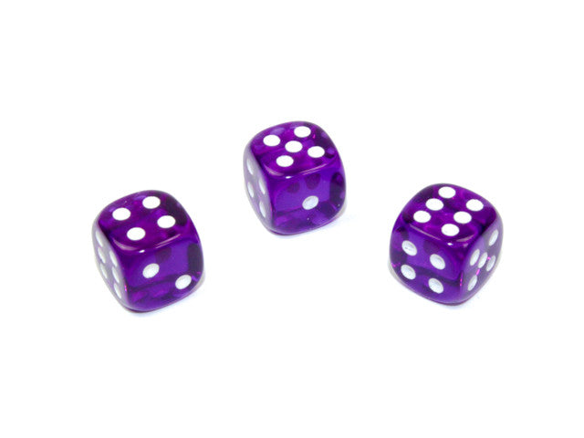 Chessex D6 Dice Translucent 12mm w/pips Purple/white d6