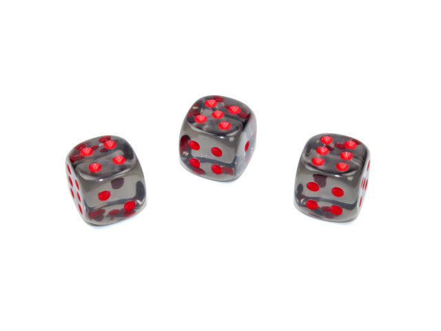 Chessex D6 Dice Translucent 12mm w/pips Smoke/red d6